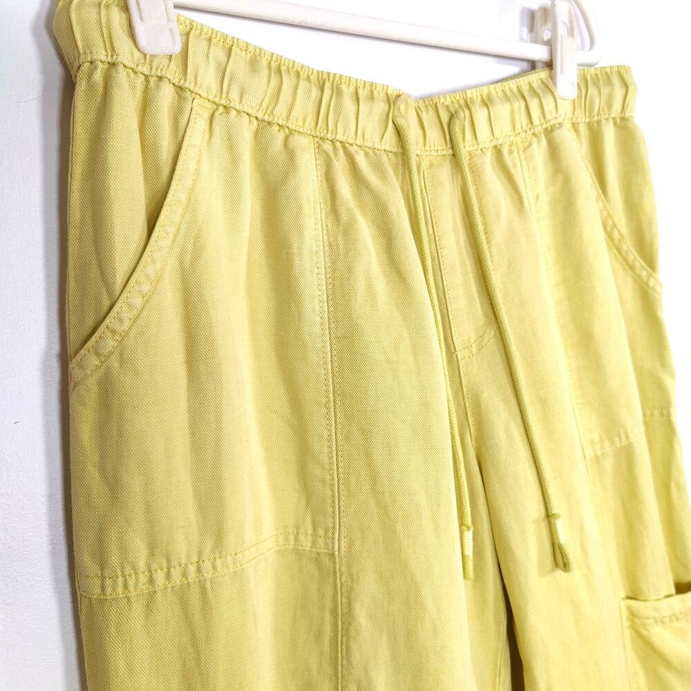 Nicole Miller Linen Lyocell Cargo Jogger Pants Yellow Cropped Ankle L - Picture 2 of 6
